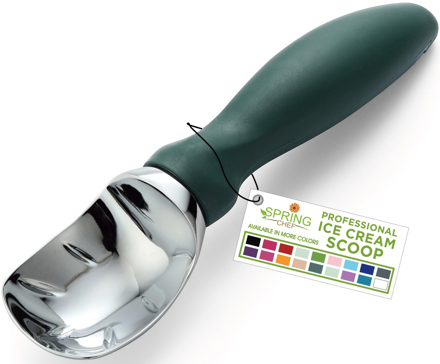 Spring Chef Heavy Duty Ice Cream Scoop with Comfortable Handle - Professional Ice Cream Scooper for Gelato, Sorbet, Cookie Dough, Melon, Frozen Yogurt - Dishwasher Safe Metal Kitchen Tool - Black