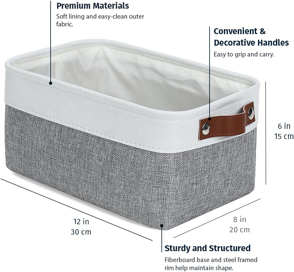 OrganiHaus Small Fabric Storage Baskets for Shelves 3 Pack, 12x8in Closet Storage Bins for Shelves, Cloth Baskets for Organizing, Linen Closet Organizers, Fabric Basket, Beige/White