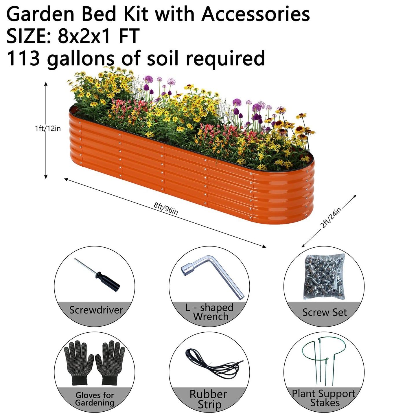 Galvanized Metal Planter Raised Garden Bed Kit for Gardening Outdoor,8x2x1ft Planter Grow Garden Box Raised Flower Bed,Long Vegetable Clearance Herb Raised Garden Beds for Gardening