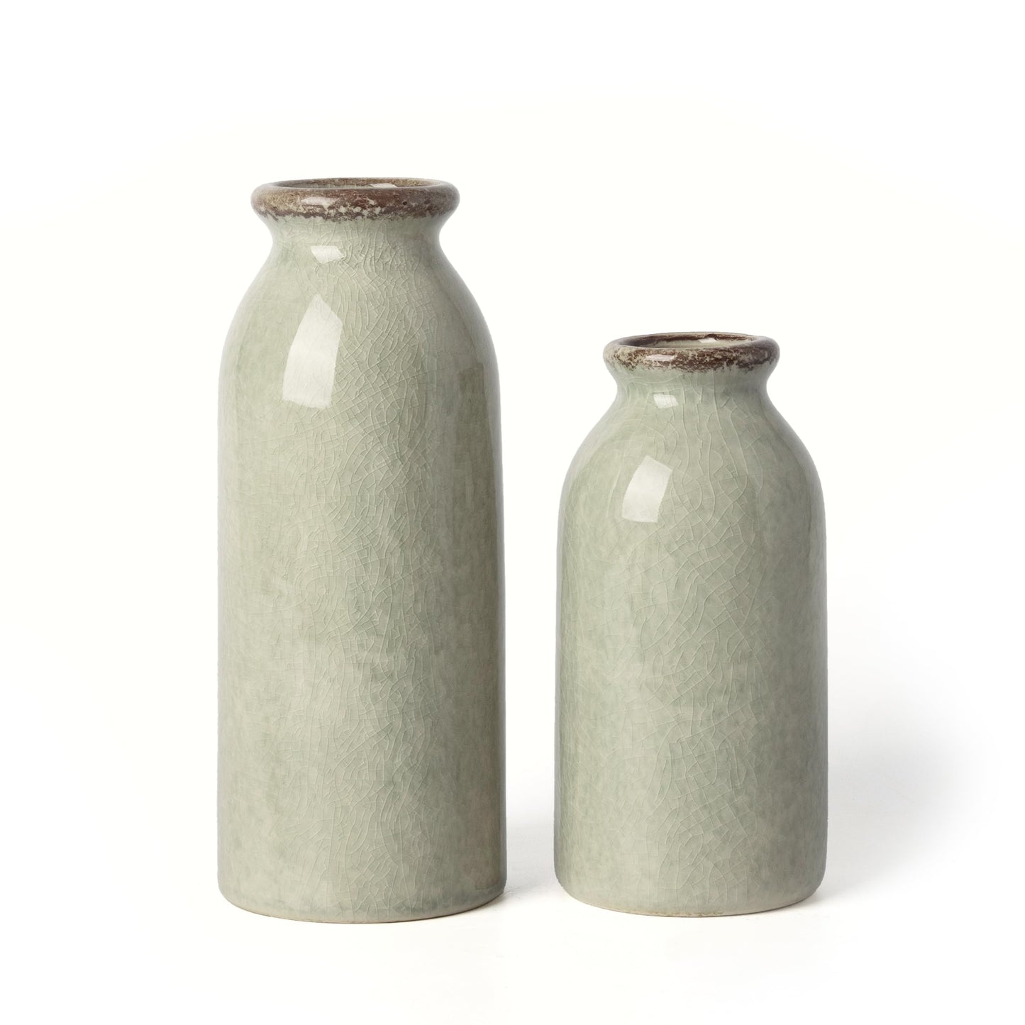 VICTOR & TERESA White Ceramic Vases Home Decor, Farmhouse Vase for Flowers, Flower Vase Set of 2, Rustic Decorative Vases for Pampas Grass, Table, Living Room, Shelf, Centerpieces, 8 inch