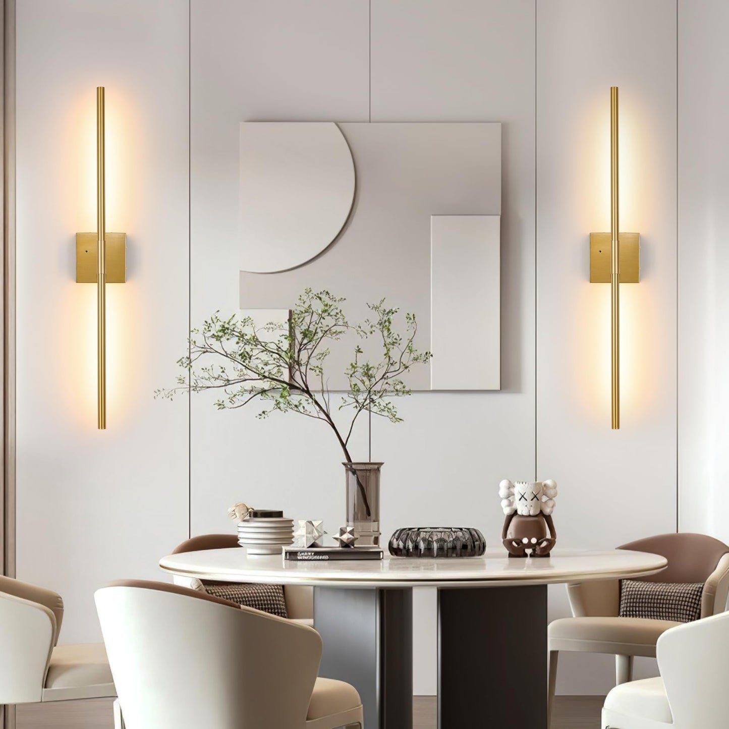 Battery Operated Wall Sconces Set of 2, Dimmable Battery Wall Sconce with Remote Control, Black Gold LED Rechargeable Sconces, 24 Inch Modern Wireless Wall Lights for Bedroom, Living Room