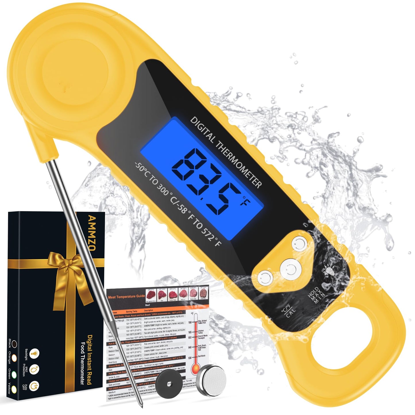 Meat Thermometer Digital, Instant Read Food Thermometer - Waterproof w/Backlight for Cooking, Candy, Deep Fry, BBQ, Grill, Smoker and Roast, Camping & Kitchen Essentials