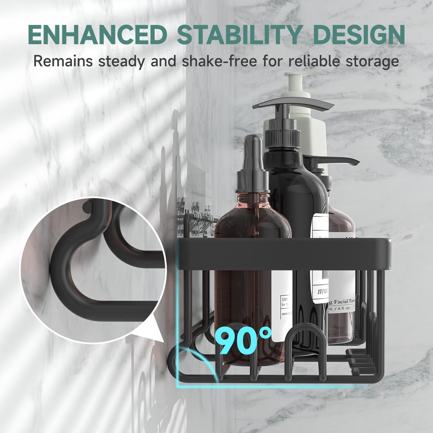 Veken Stainless Steel Shower Caddy 6-Pack, No Drilling & Rustproof, Waterproof Adhesive Shelves Rack with Soap Holder, Large Capacity Bathroom Organizers and Storage, Wall-Mounted Kitchen & Home Decor