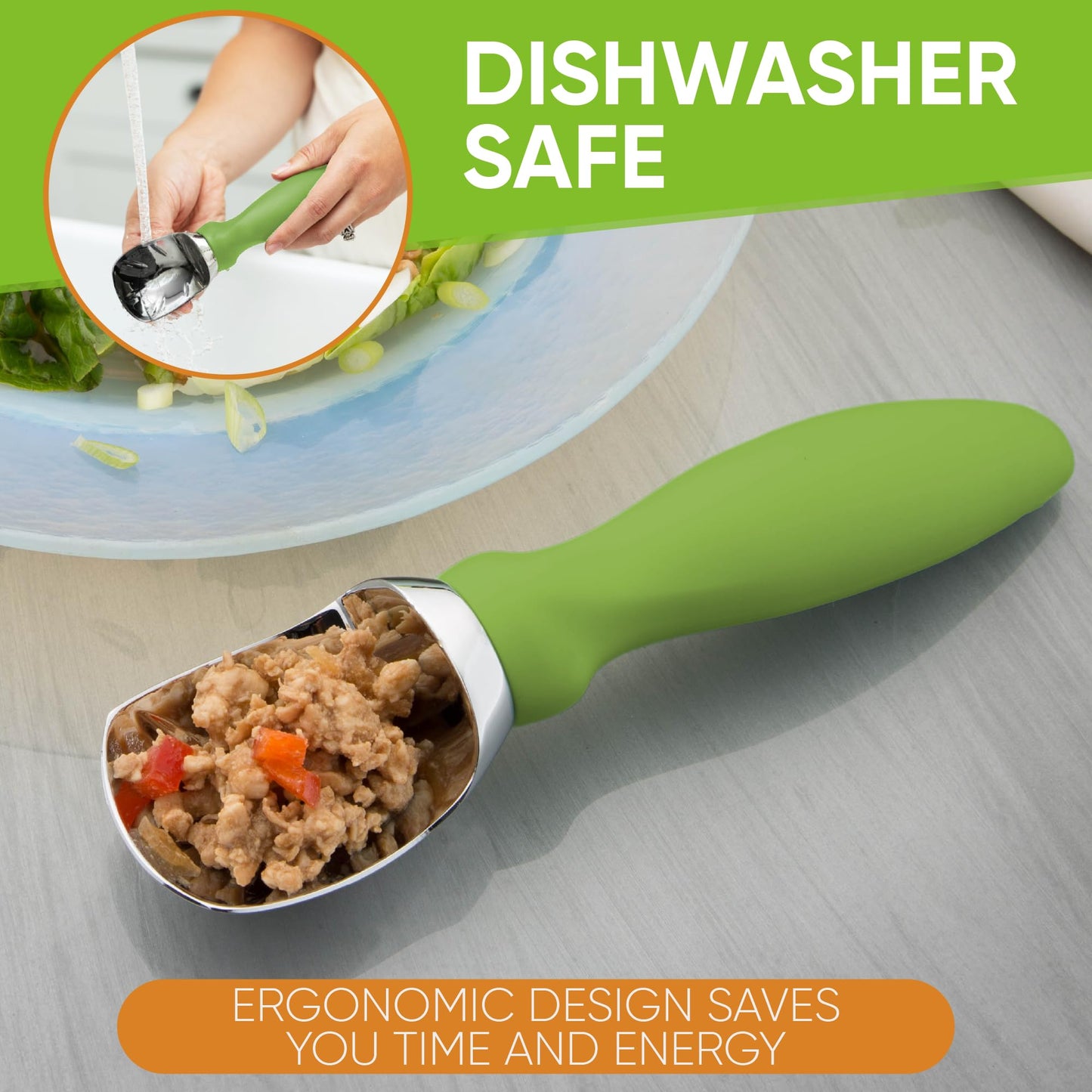 Spring Chef Heavy Duty Ice Cream Scoop with Comfortable Handle - Professional Ice Cream Scooper for Gelato, Sorbet, Cookie Dough, Melon, Frozen Yogurt - Dishwasher Safe Metal Kitchen Tool - Black