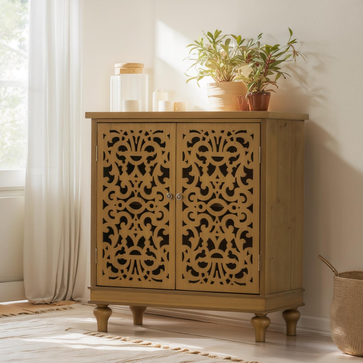 Sophia & William Tall Storage Cabinet 47.4", Decorative 2-Door Tall Accent Cabinet, for Living Room, Dining Room, White