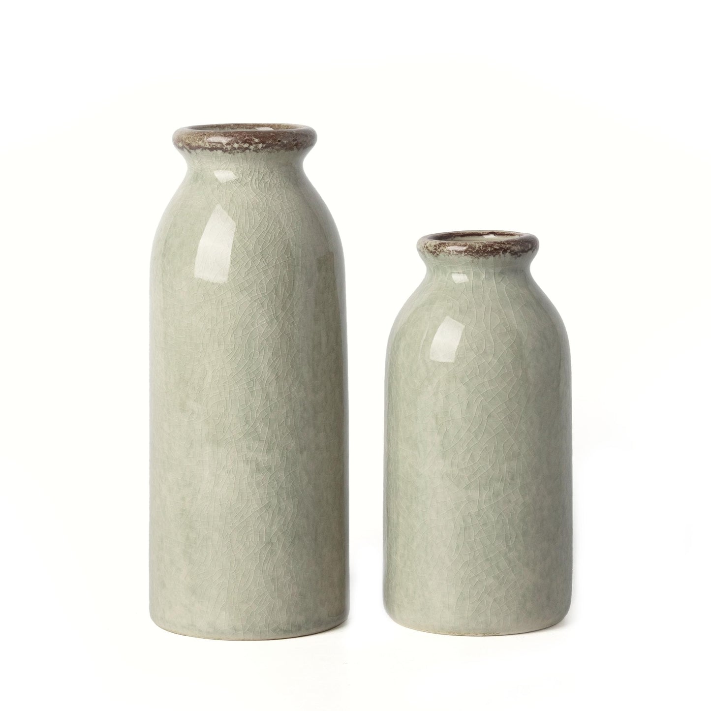 VICTOR & TERESA White Ceramic Vases Home Decor, Farmhouse Vase for Flowers, Flower Vase Set of 2, Rustic Decorative Vases for Pampas Grass, Table, Living Room, Shelf, Centerpieces, 8 inch