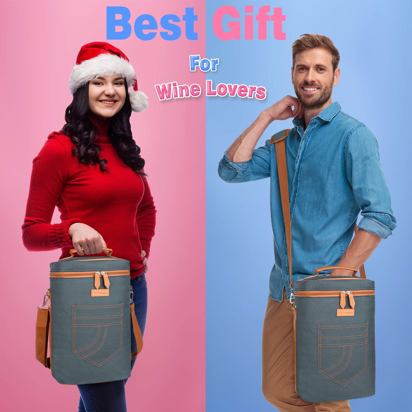 Tirrinia 2 Bottle Leakproof Insulated Wine Tote Carrier Bag - Padded Cooler for Travel, Restaurants, Tasting, Parties, Great Gift for Wine Lovers