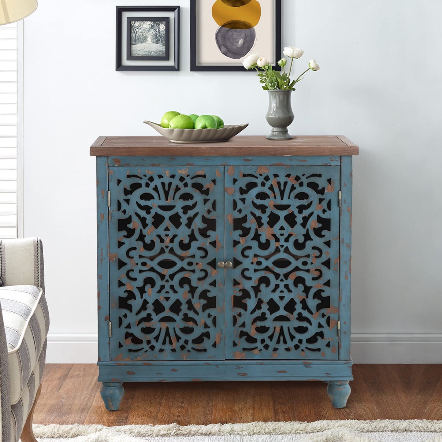 Sophia & William Tall Storage Cabinet 47.4", Decorative 2-Door Tall Accent Cabinet, for Living Room, Dining Room, White