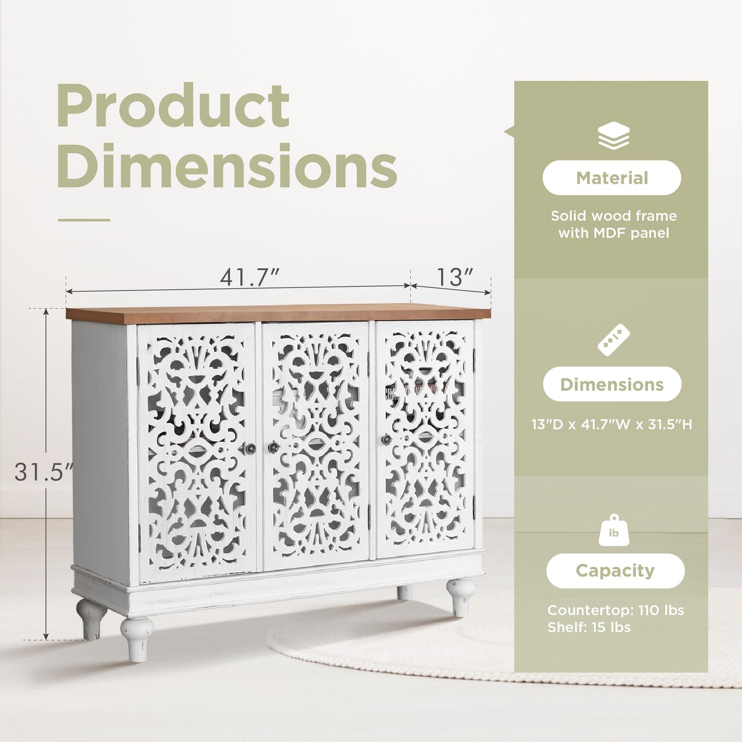 Sophia & William Tall Storage Cabinet 47.4", Decorative 2-Door Tall Accent Cabinet, for Living Room, Dining Room, White