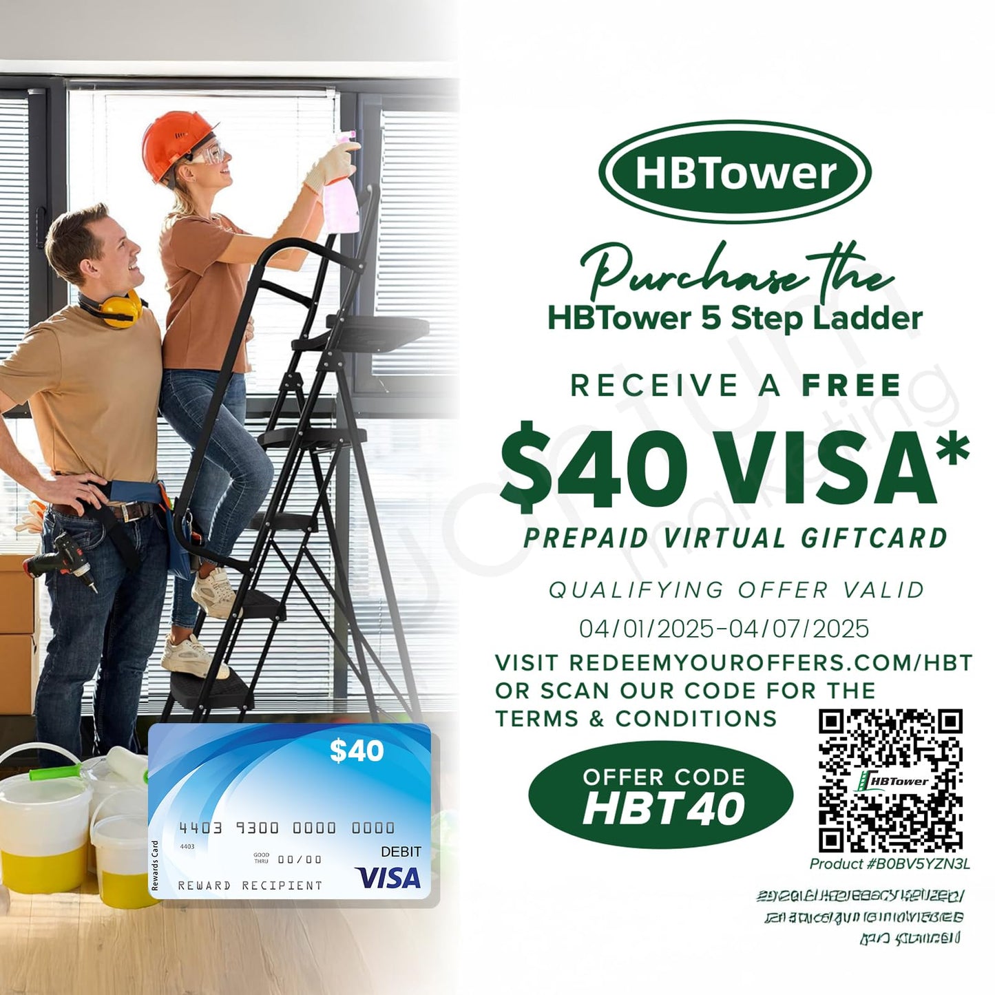 HBTower Step Ladder, Folding Step Stool with Wide Anti-Slip Pedal, Sturdy Steel Ladder, Convenient Handrail, Lightweight, Portable Steel Step Stool