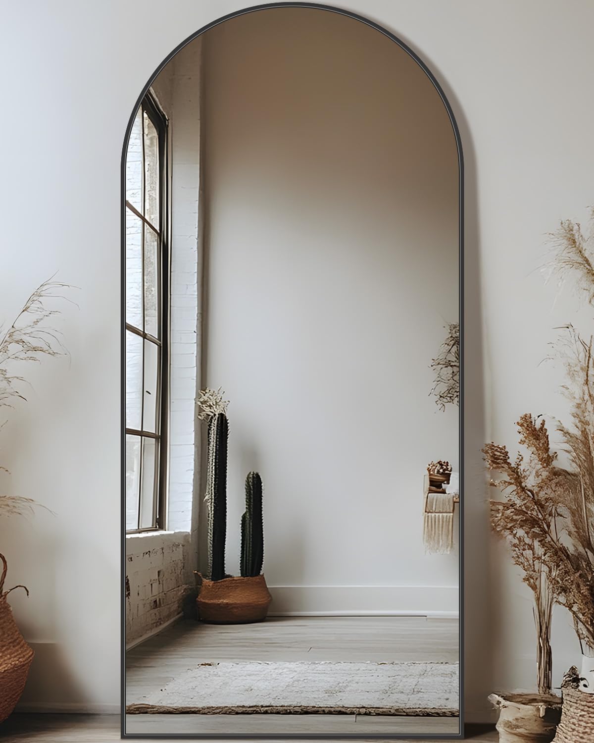 Full Length Mirror, 76"x34" Arched Floor Mirror Freestanding, Floor Standing Full Body Mirror with Stand for Bedroom, Hanging Mounted for Living Room Cloakroom, Black