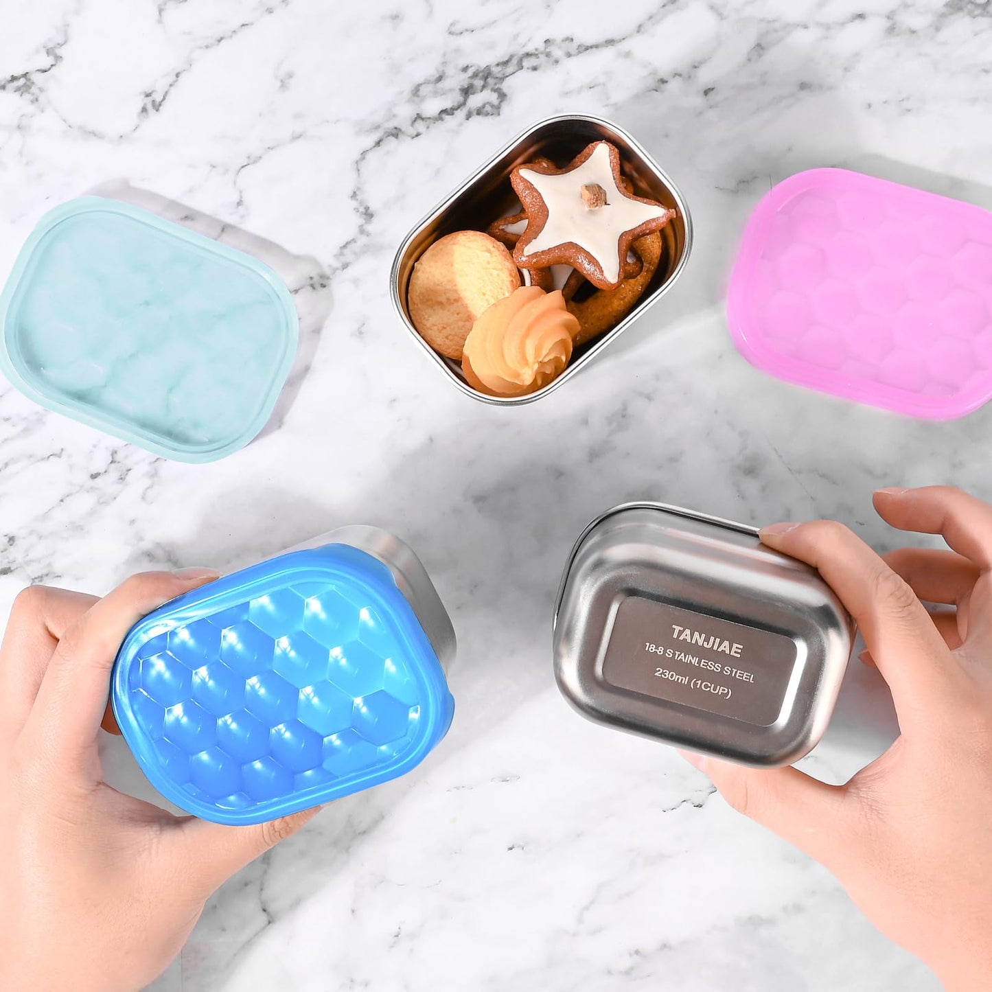 Small (1 CUP) Stainless Steel Snack Containers for Kids | Easy Open Leak Proof Food Containers with Silicone Lids - Perfect Metal Toddler Lunch Box for Daycare and School (8oz)