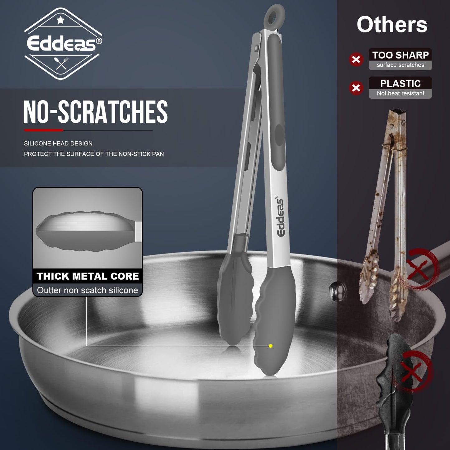 Tongs For Cooking - Heat Resistant 600 Degrees Stainless Steel Kitchen Tong,Heavy Duty Metal Locking Tongs - Perfect for Food,Salad and BBQ set of 3 (7",9" and 12") Dishwasher