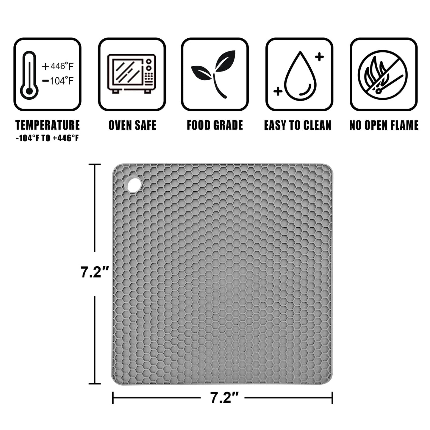 Walfos Silicone Trivet Mats - 4 Heat Resistant Pot Holders, Multipurpose Non-Slip Hot Pads for Kitchen Potholders, Hot Dishers, Jar Opener, Spoon Holder, Food Grade Silicone & BPA Free (Black)