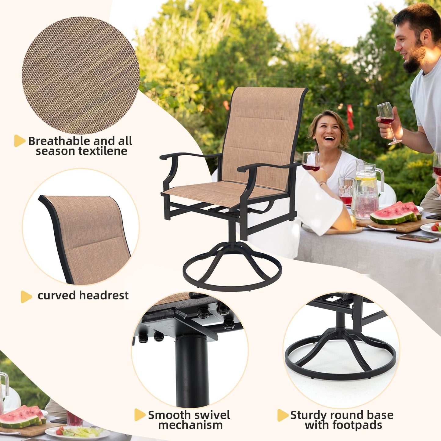 9-Piece Outdoor Patio Dining Set with 8 Swivel Rocker Chairs, Rectangular Metal Table with Umbrella Hole, 8-Person Patio Table and Chairs for Backyard, Poolside, Balcony and Garden Grey