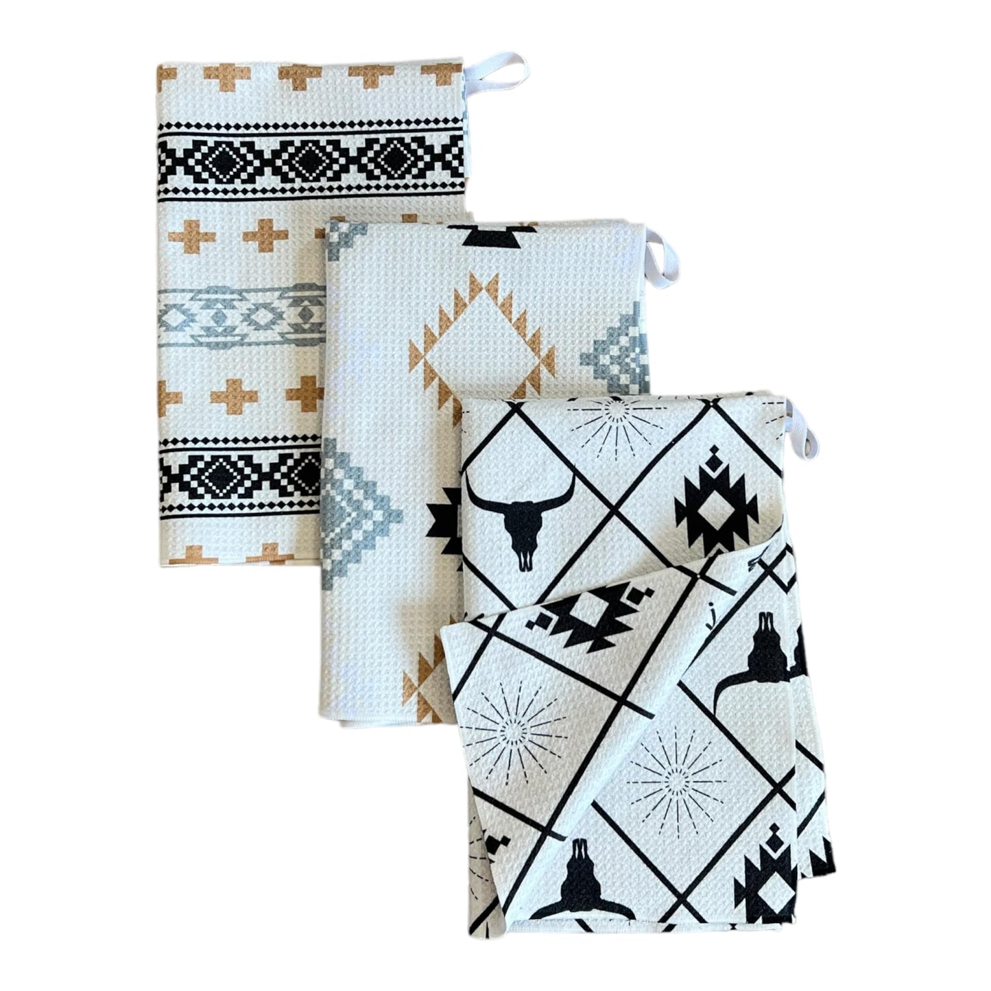 || 3 Pack|| Not Your Ordinary Dish Towels || Waffle Weave Microfiber || Tea Towels || Highly Absorbent || Hanging Loop || Dish Cloths || Modern || Designer Prints (Easter Bows)