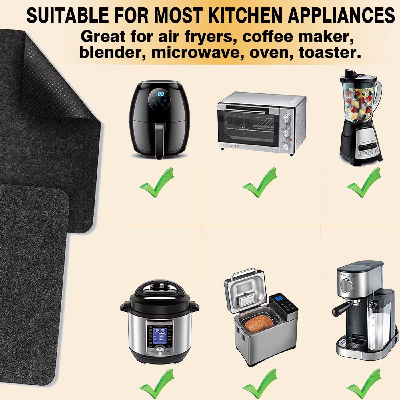 Heat Resistant Mats for Air Fryer Coffee Maker Kitchen Countertop, 4 Pcs 16 x 12 In Non-slip Silicone Appliance Slider for COSORI Ninja Foodi Air Fryer Toaster Oven Blender