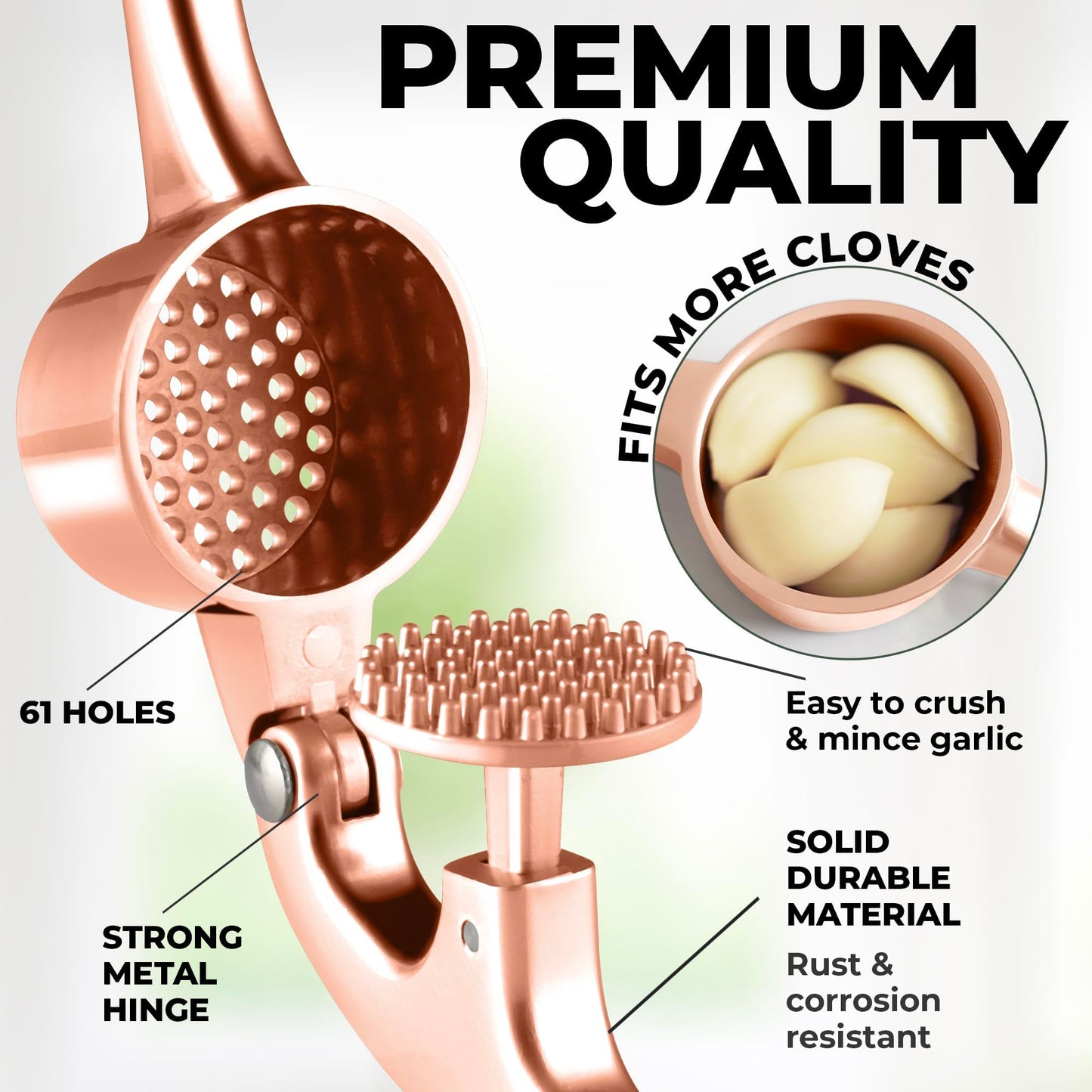 Zulay Kitchen Premium Garlic Press Set - Rust Proof & Dishwasher Safe Professional Garlic Mincer Tool - Easy-Squeeze, Easy-Clean with Soft, Ergonomic Handle - Silicone Garlic Peeler & Brush (Silver)