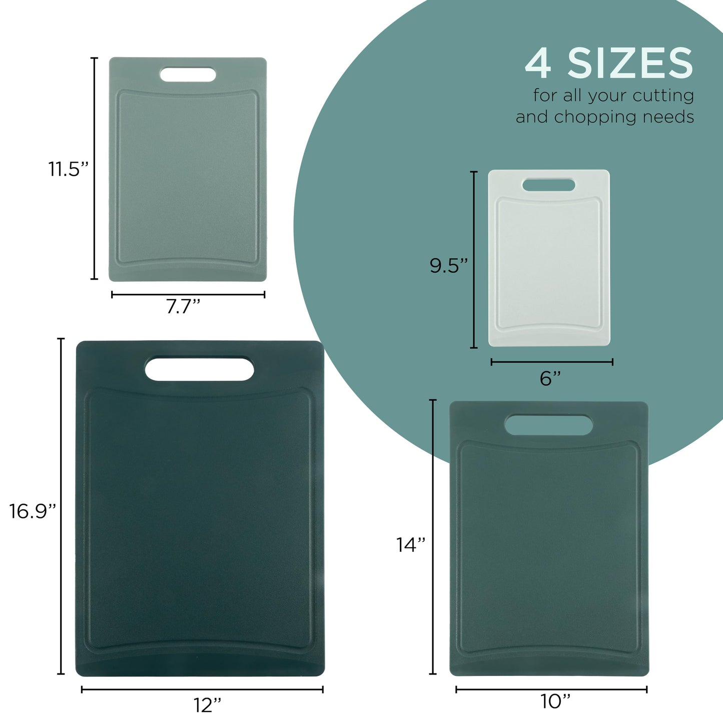 COOK WITH COLOR Non-Slip Cutting Board Set – Kitchen Essentials with Easy Grip Handle for Meat, Veggies, and Fruits, 3 Cutting Boards, Teal