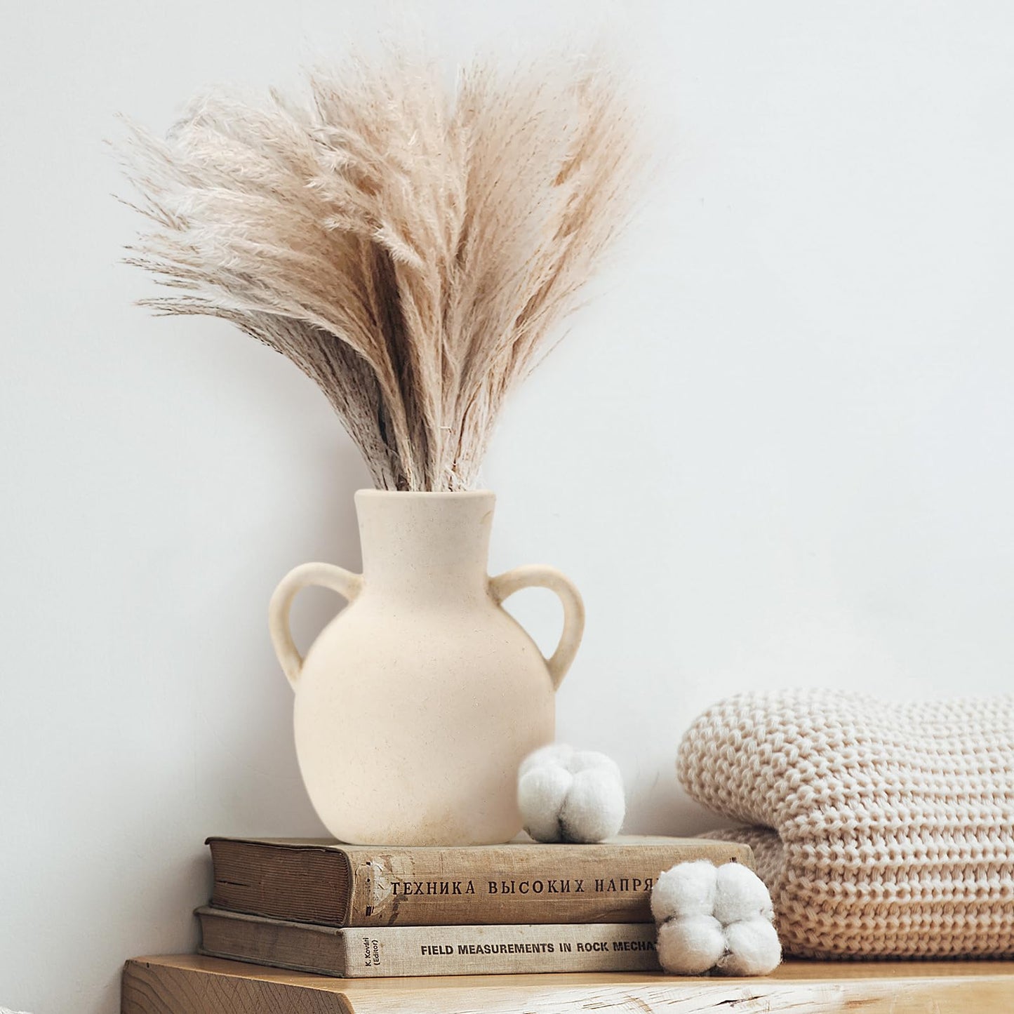 SIDUCAL Rustic Ceramic Farmhouse Flower Vase with 2 Handles, Whitewashed Terra Cotta Vase, Decorative Pottery Flower for Home Decor, Table, Living Room, Shelf Decor, 7.3 Inch, Terra