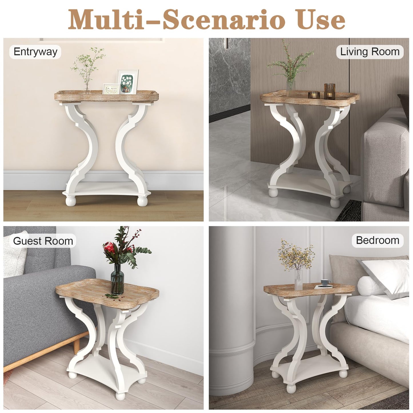 Kinfant Square Accent Side Table - Vintage Wood End Table Sofa Table with Bottom Shelf for Living Room, Bedroom, Office, White
