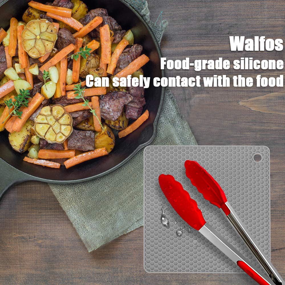 Walfos Silicone Trivet Mats - 4 Heat Resistant Pot Holders, Multipurpose Non-Slip Hot Pads for Kitchen Potholders, Hot Dishers, Jar Opener, Spoon Holder, Food Grade Silicone & BPA Free (Black)