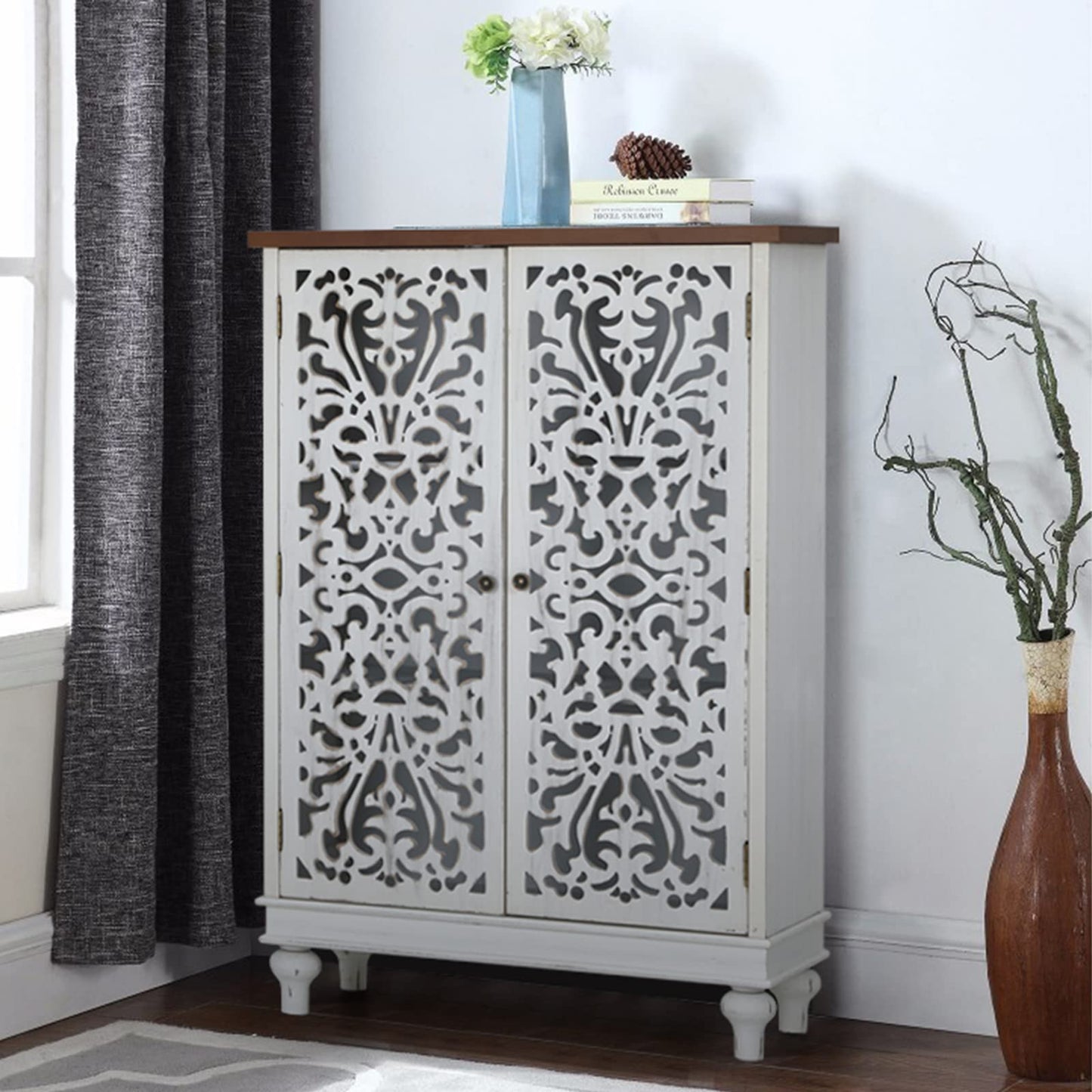 Sophia & William Tall Storage Cabinet 47.4", Decorative 2-Door Tall Accent Cabinet, for Living Room, Dining Room, White