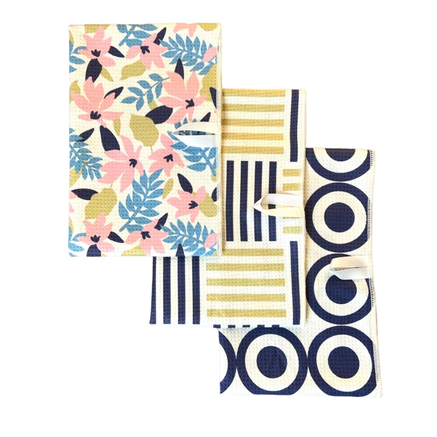 || 3 Pack|| Not Your Ordinary Dish Towels || Waffle Weave Microfiber || Tea Towels || Highly Absorbent || Hanging Loop || Dish Cloths || Modern || Designer Prints (Easter Bows)