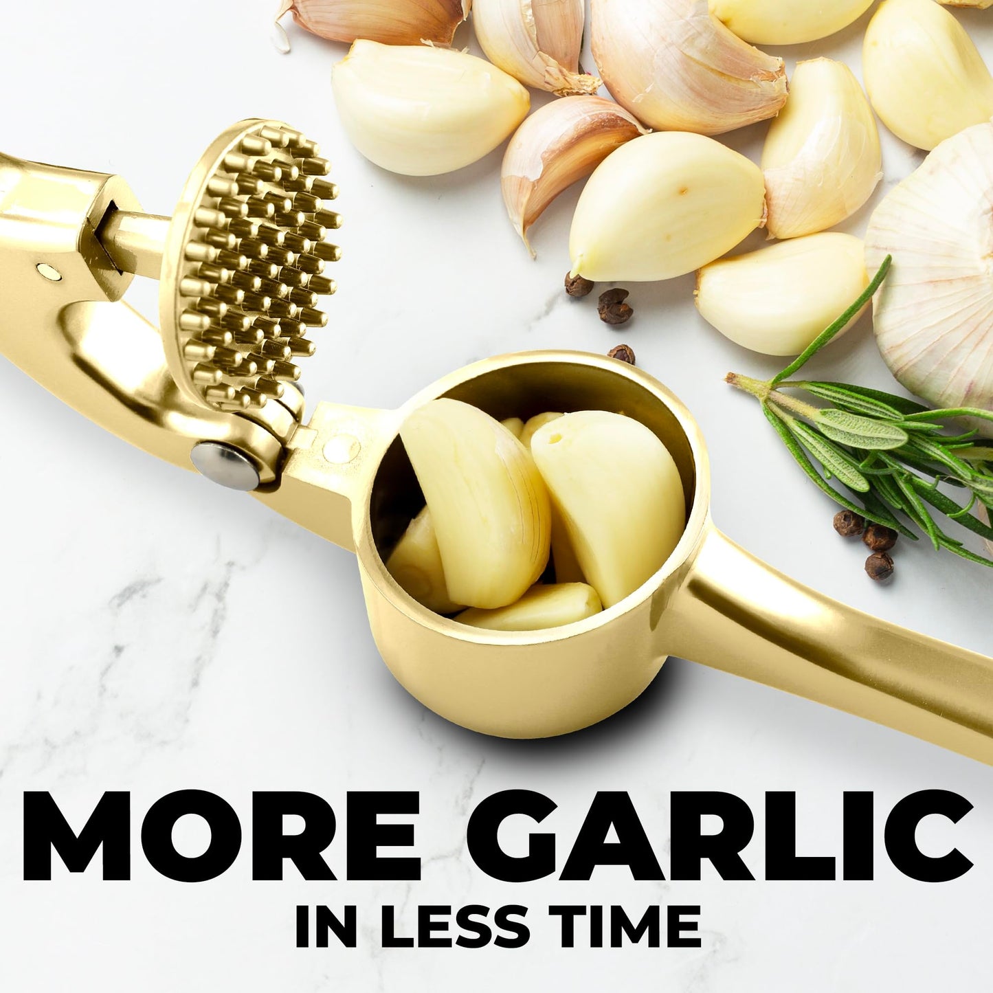 Zulay Kitchen Premium Garlic Press Set - Rust Proof & Dishwasher Safe Professional Garlic Mincer Tool - Easy-Squeeze, Easy-Clean with Soft, Ergonomic Handle - Silicone Garlic Peeler & Brush (Silver)