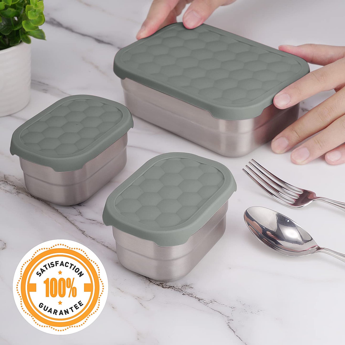 Small (1 CUP) Stainless Steel Snack Containers for Kids | Easy Open Leak Proof Food Containers with Silicone Lids - Perfect Metal Toddler Lunch Box for Daycare and School (8oz)
