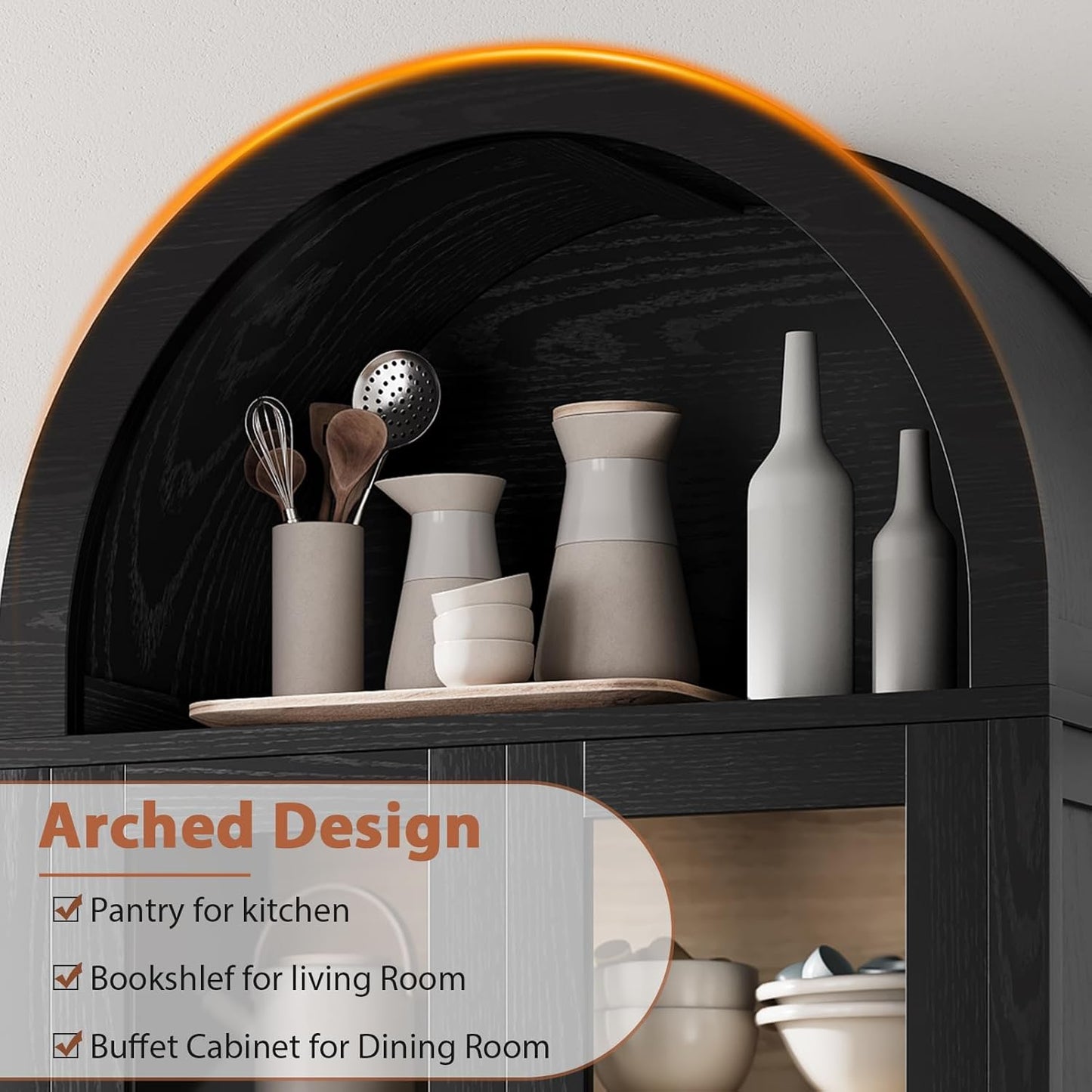 Kitchen Pantry Cabinet Arched Cabinet Bookshelf/Bookcase