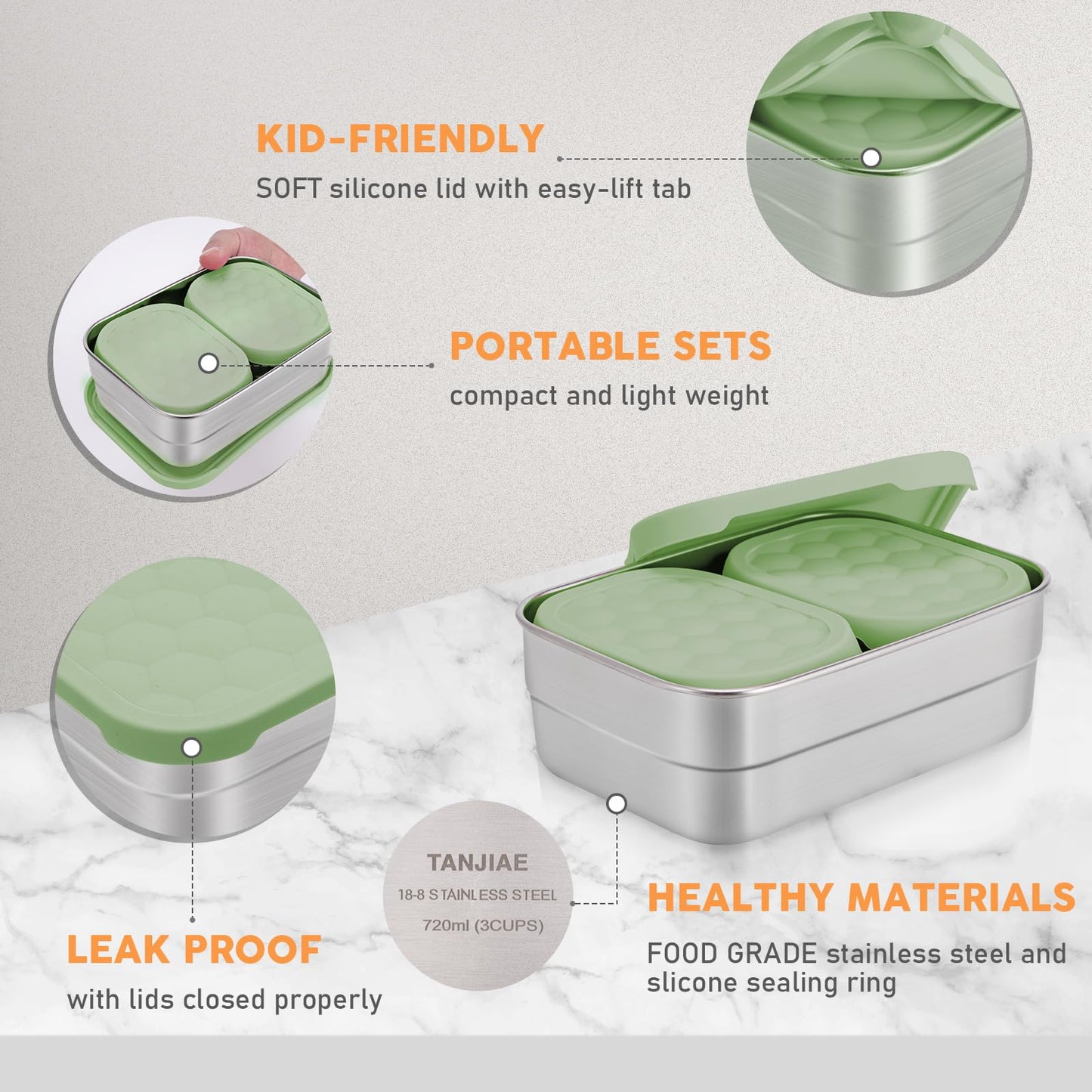Small (1 CUP) Stainless Steel Snack Containers for Kids | Easy Open Leak Proof Food Containers with Silicone Lids - Perfect Metal Toddler Lunch Box for Daycare and School (8oz)