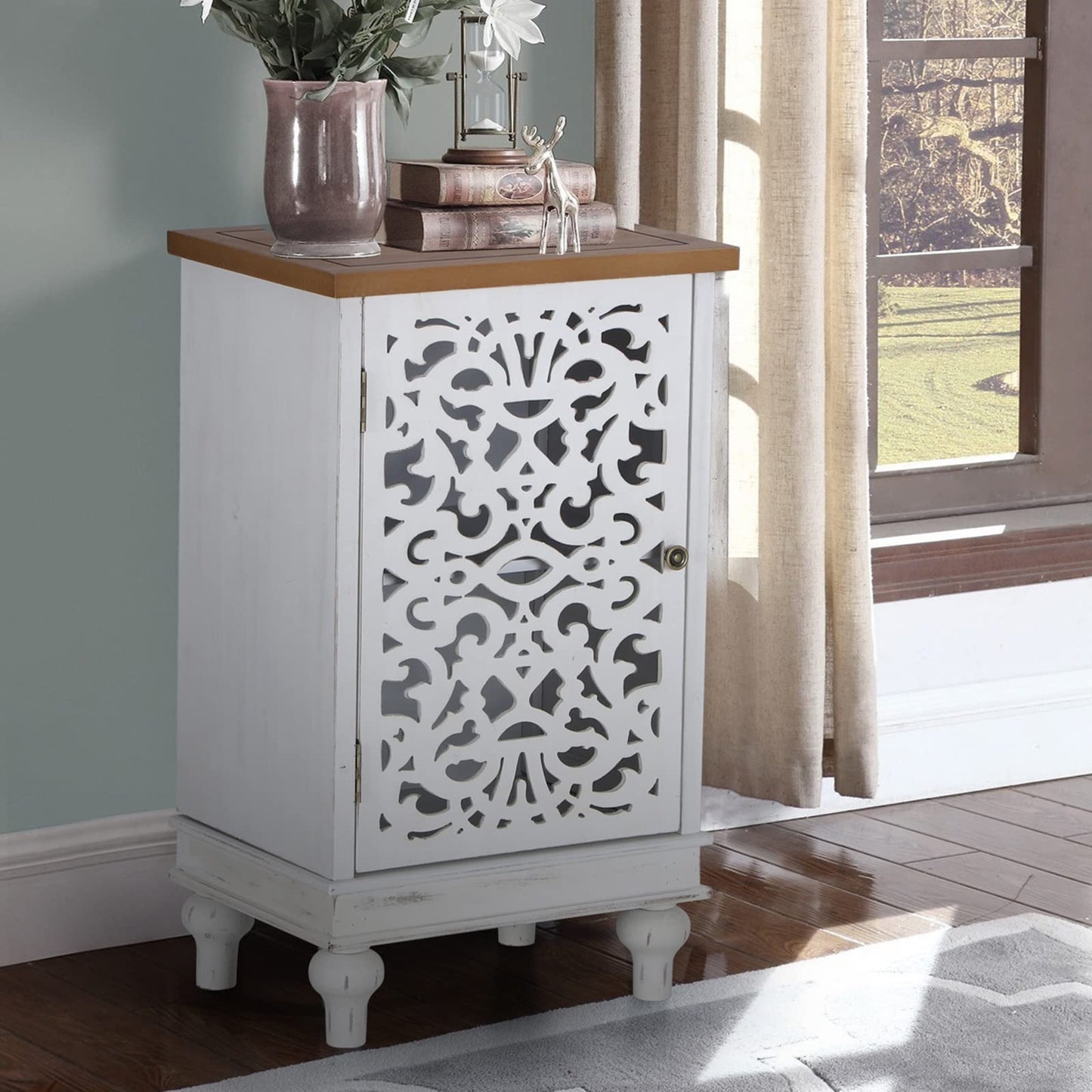 Sophia & William Tall Storage Cabinet 47.4", Decorative 2-Door Tall Accent Cabinet, for Living Room, Dining Room, White