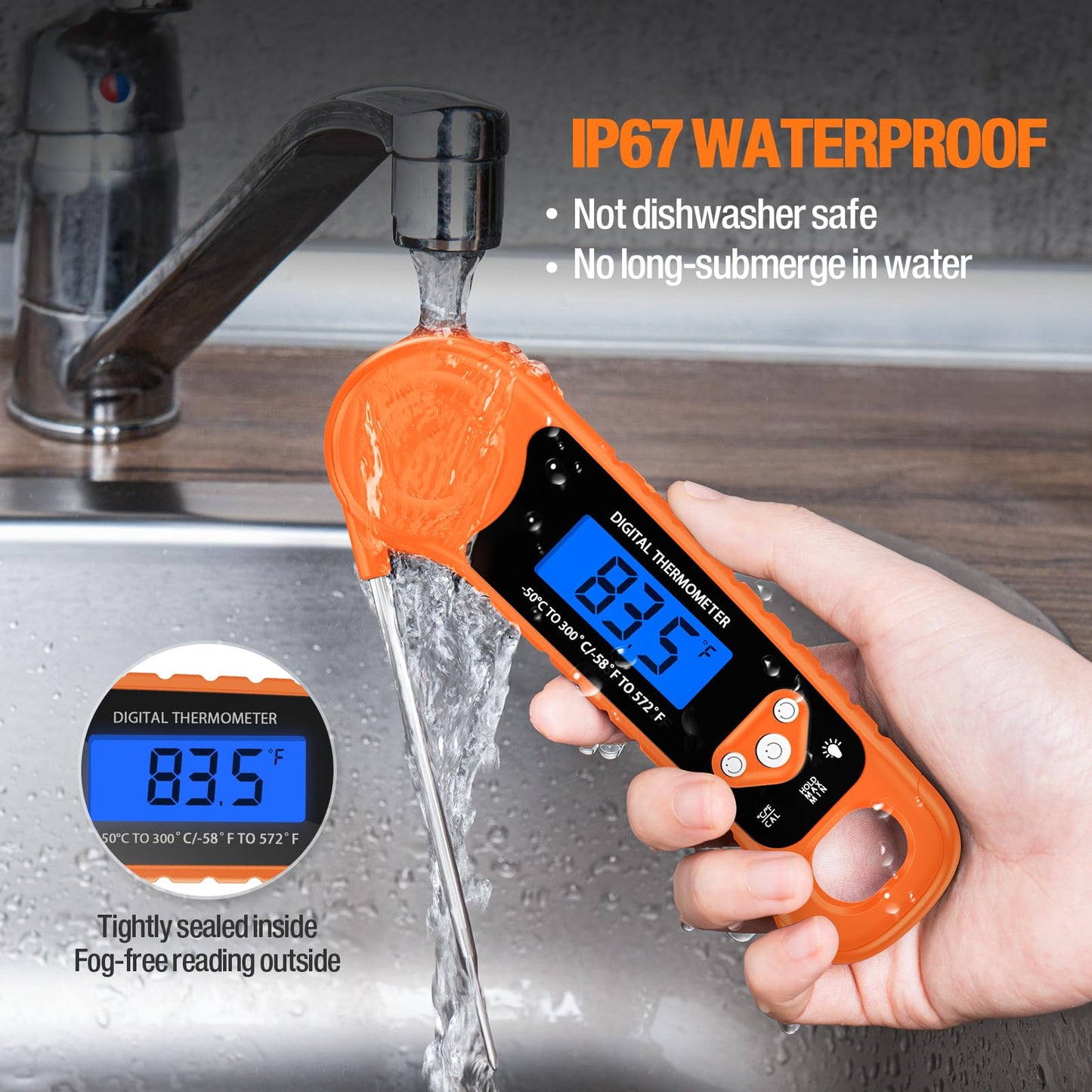 Meat Thermometer Digital, Instant Read Food Thermometer - Waterproof w/Backlight for Cooking, Candy, Deep Fry, BBQ, Grill, Smoker and Roast, Camping & Kitchen Essentials
