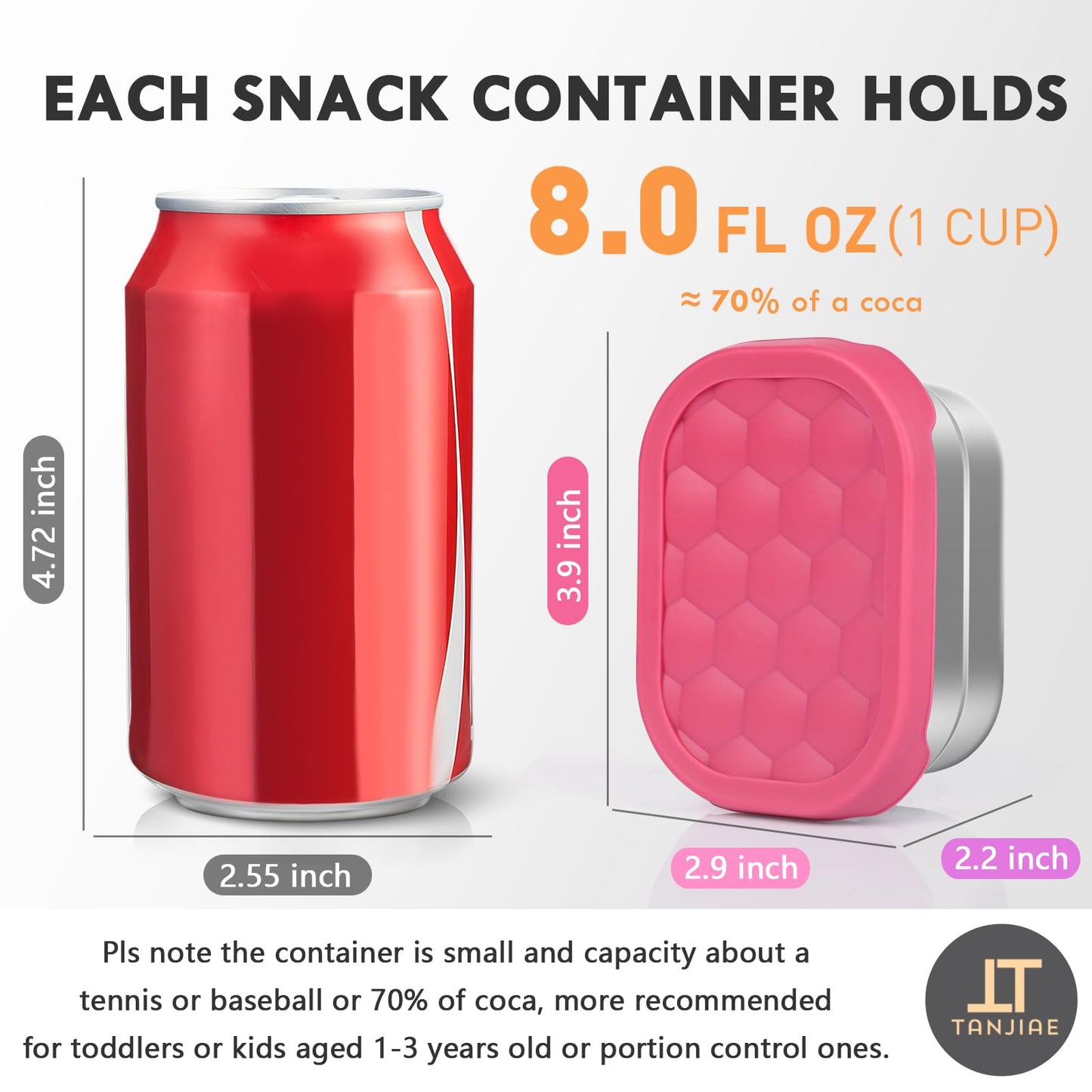 Small (1 CUP) Stainless Steel Snack Containers for Kids | Easy Open Leak Proof Food Containers with Silicone Lids - Perfect Metal Toddler Lunch Box for Daycare and School (8oz)