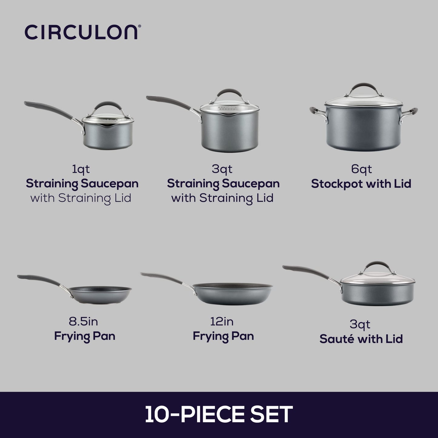 Circulon A1 Series with ScratchDefense Technology Nonstick Induction Cookware/Pots and Pans Set, 9 Piece, Graphite