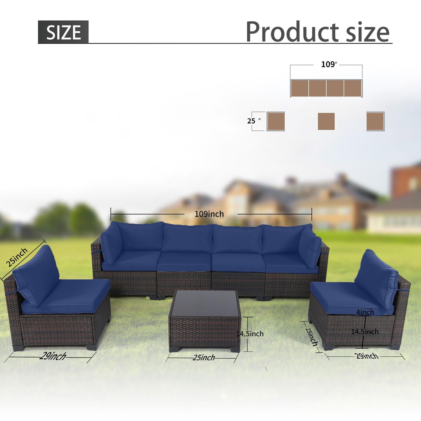 LEVELEVE 7 Pieces Outdoor Patio Furniture Sets,Rattan Conversation Sectional Set,Manual Weaving Wicker Patio Sofa with Tea Table