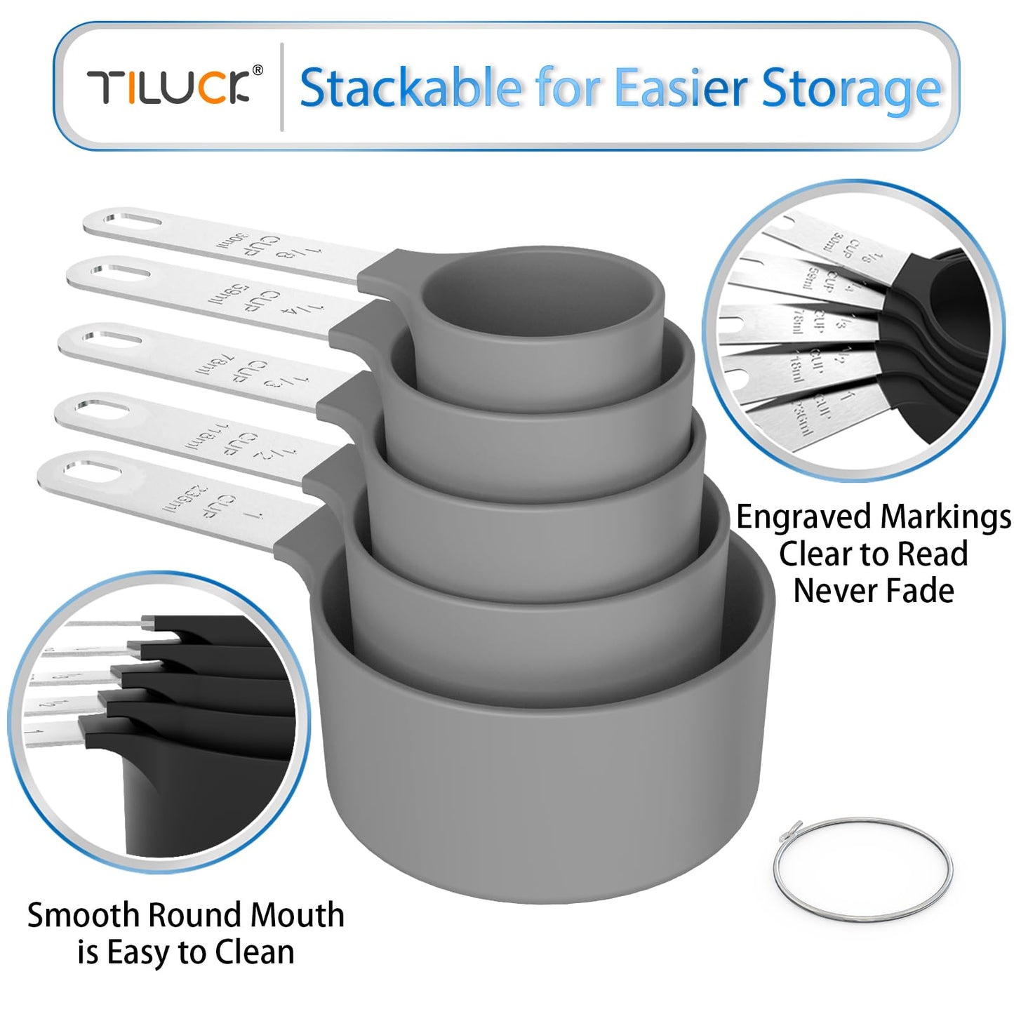 TILUCK Measuring Cups & Spoons Set, Stackable Cups and Spoons, Nesting Measure Cups with Stainless Steel Handle, Kitchen Gadgets for Cooking & Baking (Black)