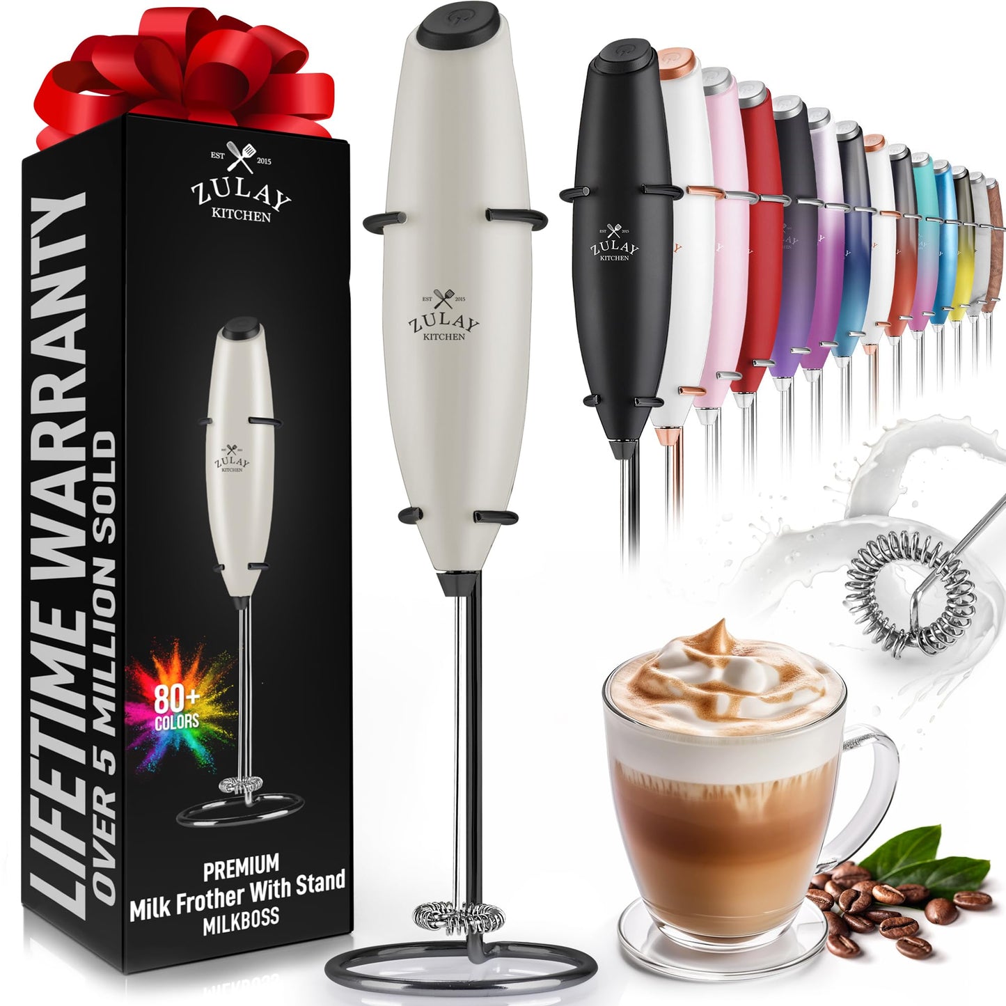 Zulay Double Whisk Milk Frother Handheld Mixer - High Powered Frother For Coffee With Improved Motor - Milk Frother Electric Whisk Drink Mixer For Cappuccino, Frappe, Matcha, Twin Whisk - Black/Copper