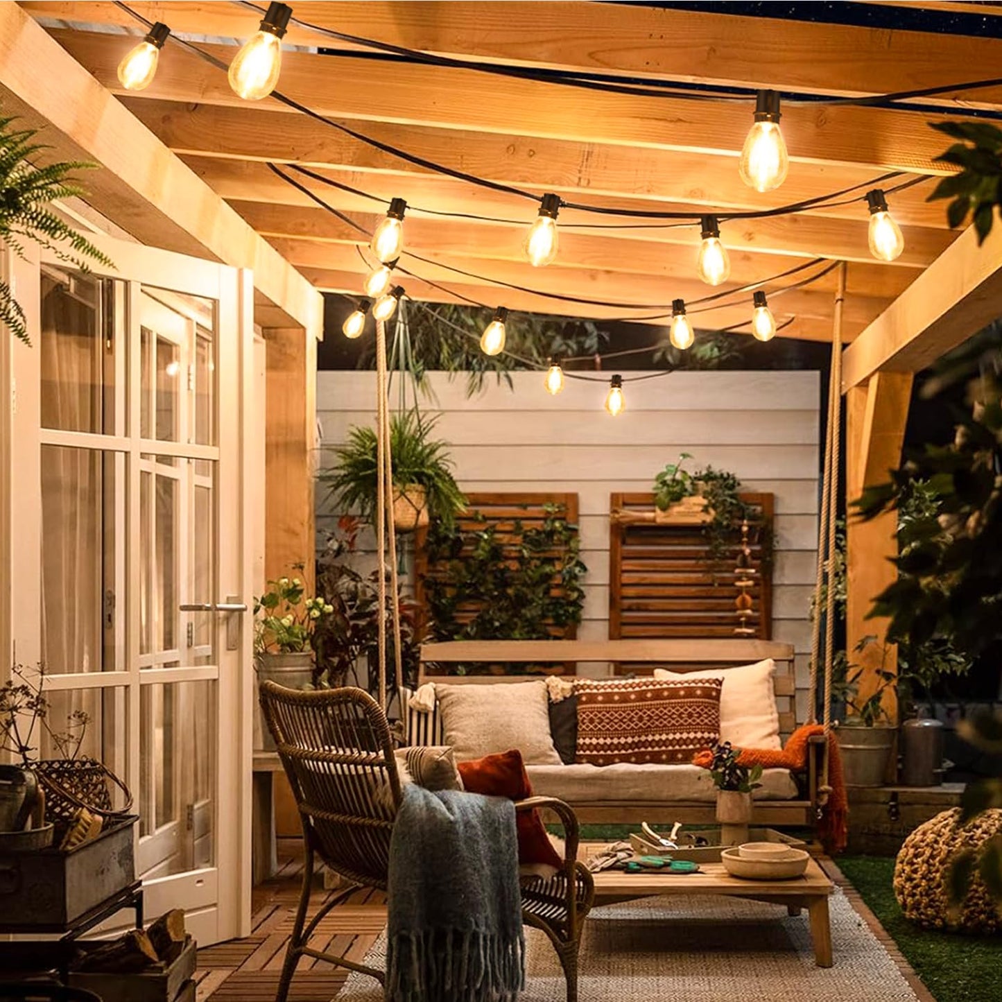 96FT LED Outdoor String Lights, Waterproof Patio Lights with 30+2 2700K Dimmable Shatterproof Edison Hanging Bulbs for Backyard Party-Black