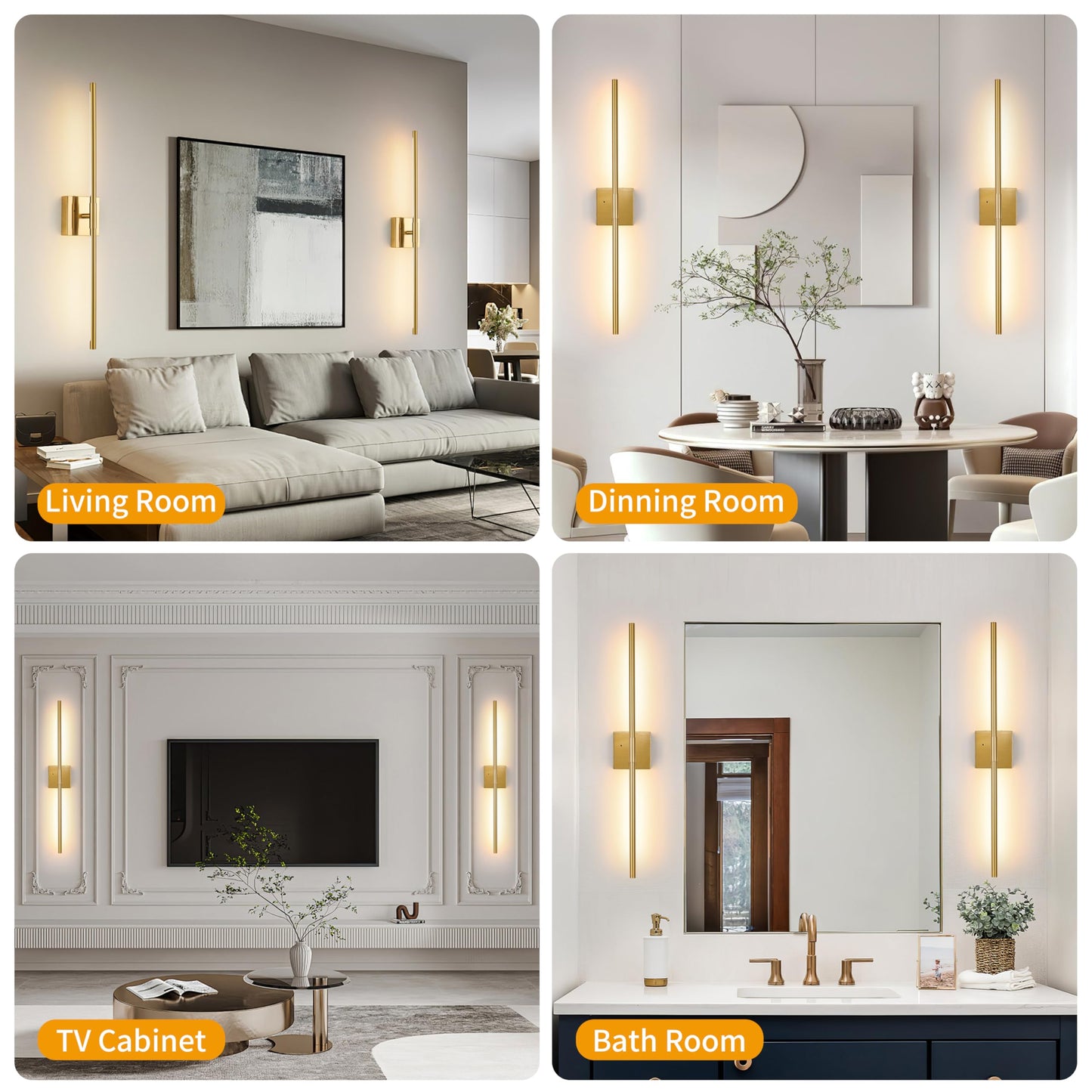 Battery Operated Wall Sconces Set of 2, Dimmable Battery Wall Sconce with Remote Control, Black Gold LED Rechargeable Sconces, 24 Inch Modern Wireless Wall Lights for Bedroom, Living Room