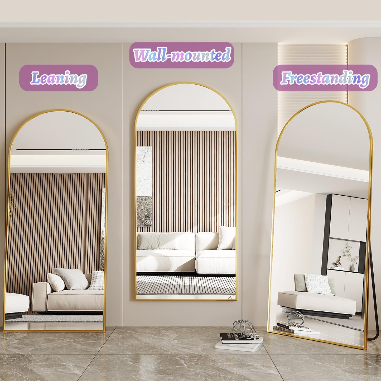 Full Length Mirror, 76"x34" Arched Floor Mirror Freestanding, Floor Standing Full Body Mirror with Stand for Bedroom, Hanging Mounted for Living Room Cloakroom, Black