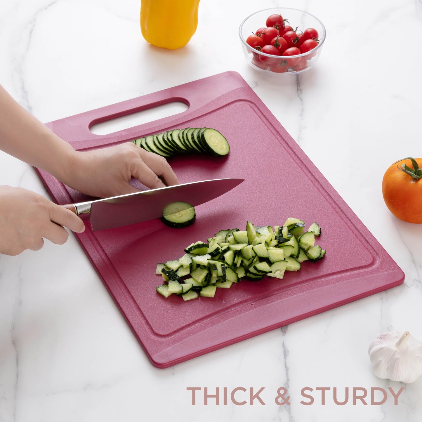 COOK WITH COLOR Non-Slip Cutting Board Set – Kitchen Essentials with Easy Grip Handle for Meat, Veggies, and Fruits, 3 Cutting Boards, Teal