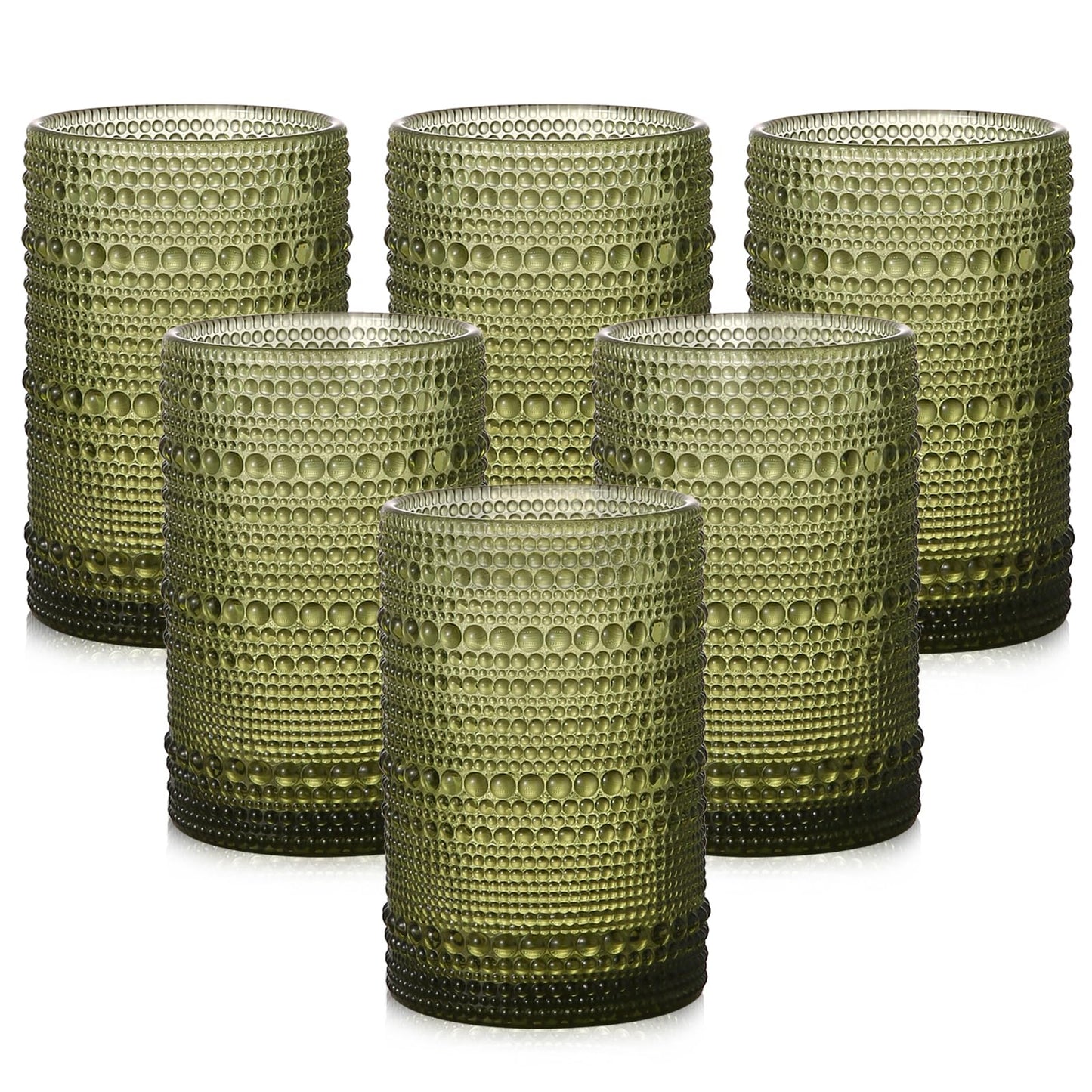 Vintage Glassware Drinking Glasses Set of 6,15 oz Hobnail Glass Cups,Embossed Blue Water Tumbler,for Beer,Cocktail,Whiskey,Juice and Various Mixed Drinks- 1 Cleaning Brush