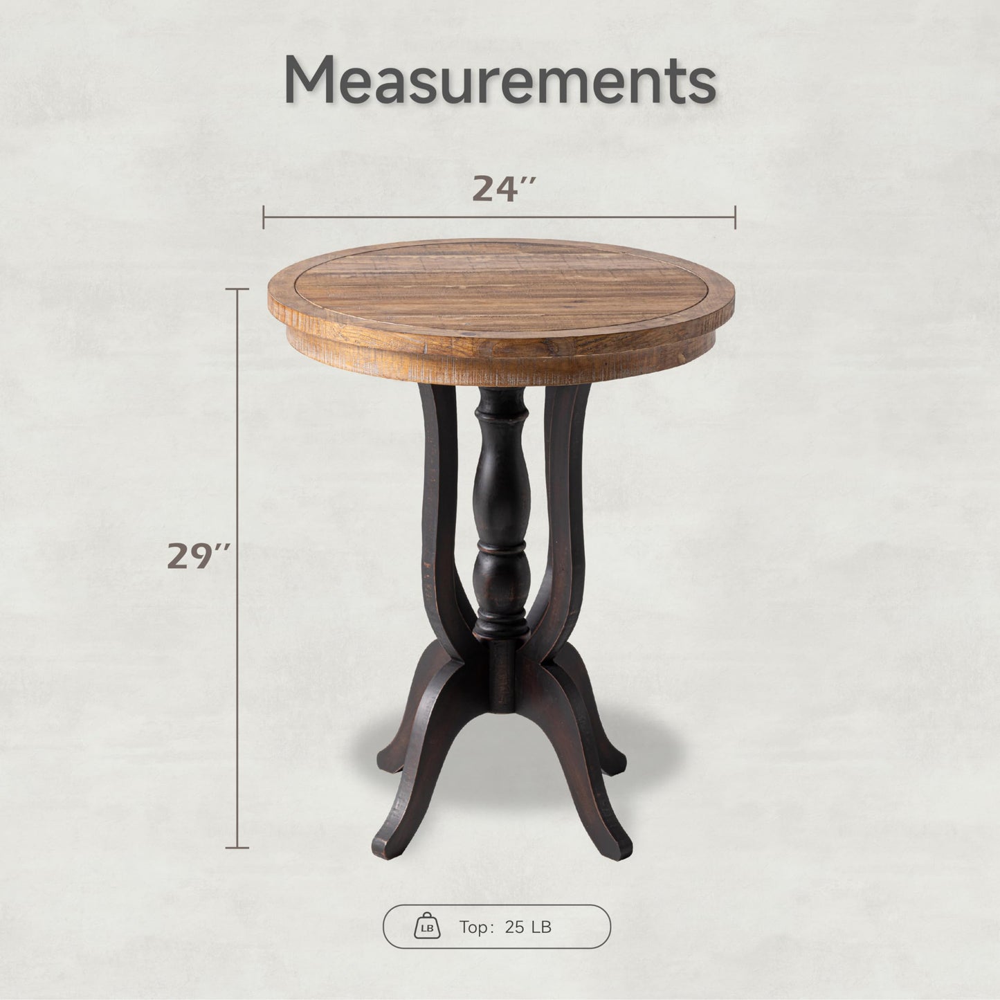 LONYKE Rustic Accent End Table, Farmhouse Side Table with Natural Top for Family, Dining or Living Room, Handcrafted Finish, Black