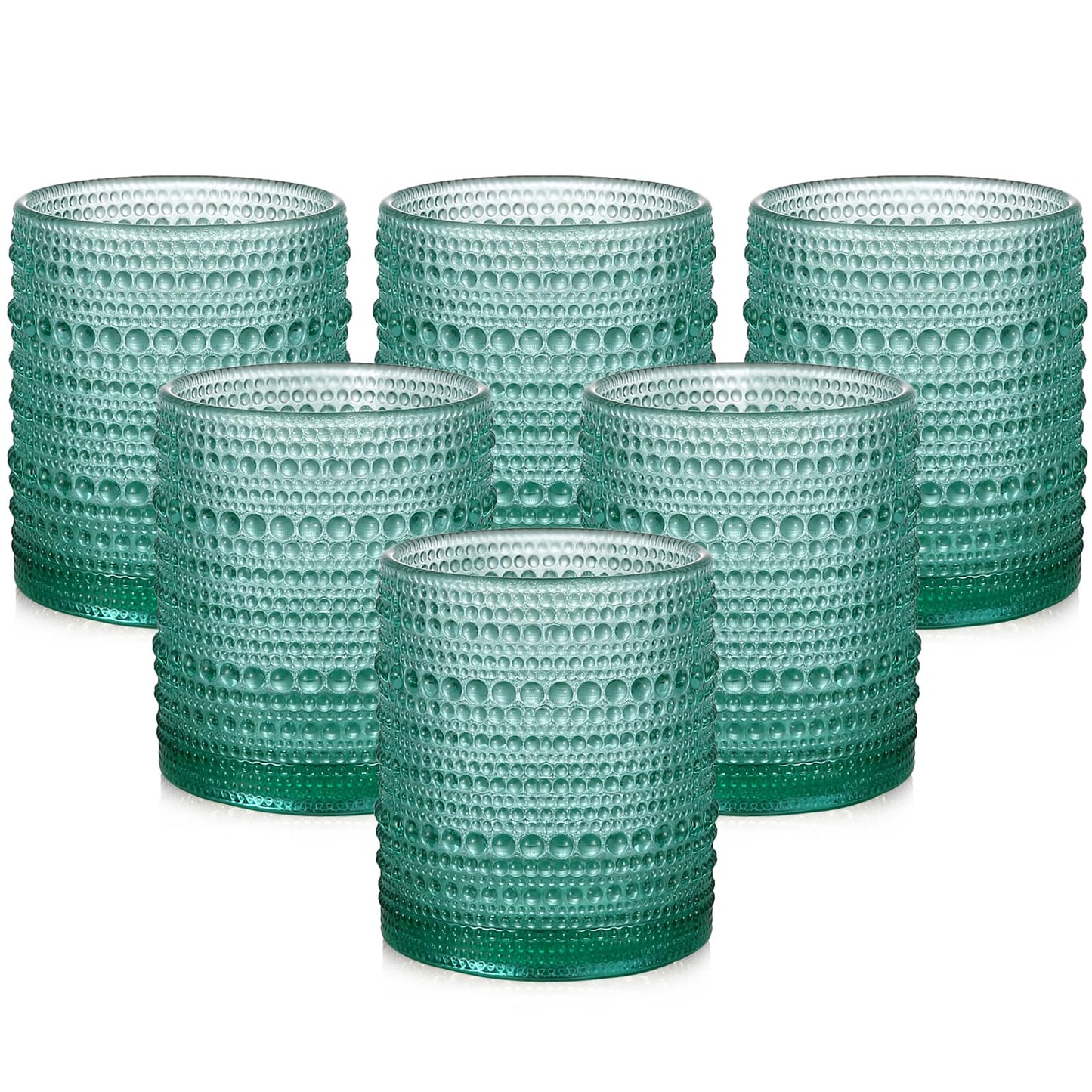 Vintage Glassware Drinking Glasses Set of 6,15 oz Hobnail Glass Cups,Embossed Blue Water Tumbler,for Beer,Cocktail,Whiskey,Juice and Various Mixed Drinks- 1 Cleaning Brush