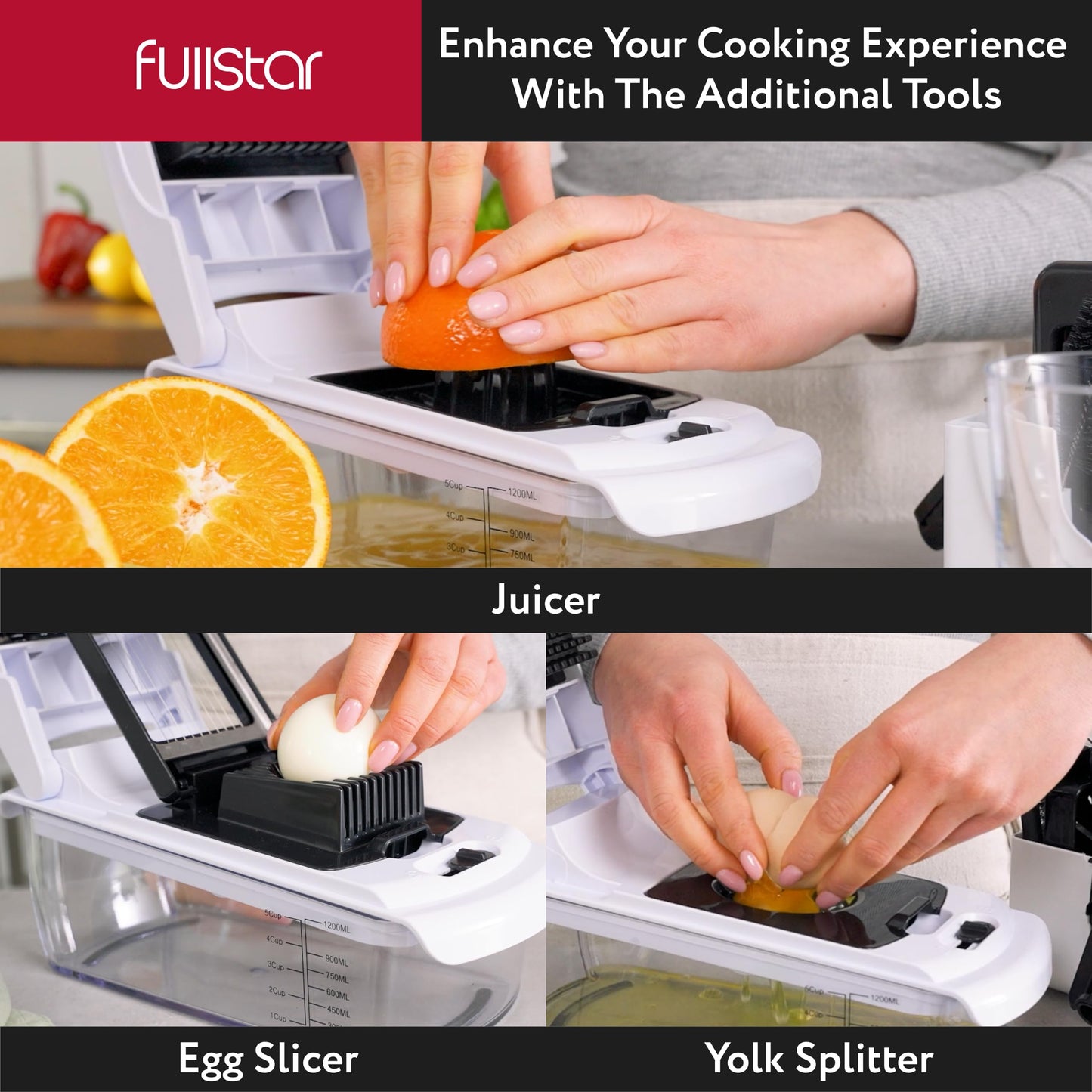 Fullstar Vegetable Chopper and Spiralizer - Food Chopper with Container, Fruit Slicer, Kitchen Gadgets & Accessories, Home Essentials (4 in 1, White)