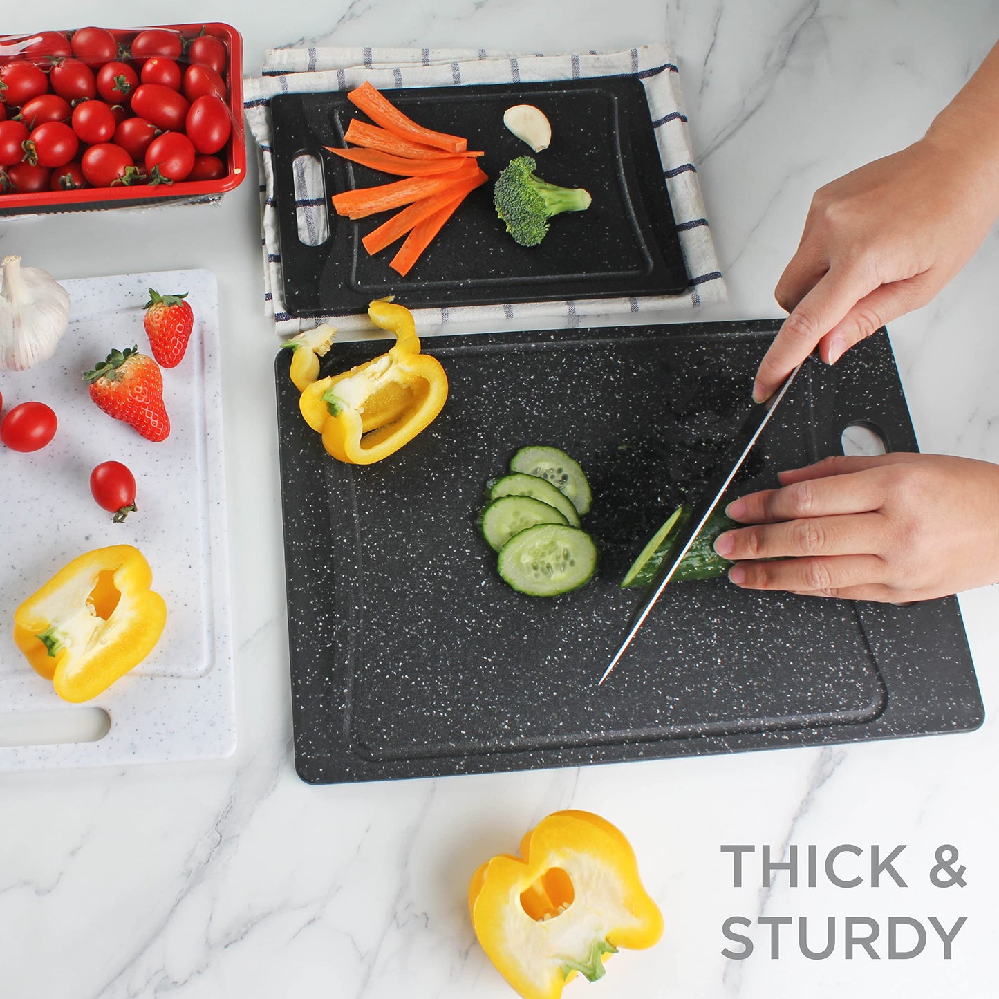COOK WITH COLOR Non-Slip Cutting Board Set – Kitchen Essentials with Easy Grip Handle for Meat, Veggies, and Fruits, 3 Cutting Boards, Teal