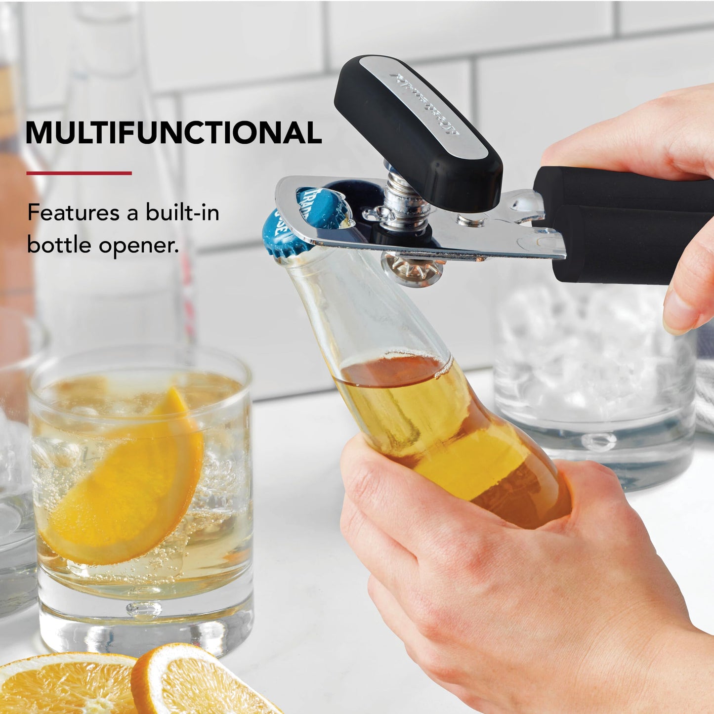 KitchenAid Classic Multifunction Can Opener and Bottle Opener Easy to Use, Razor Sharp Stainless Steel Cutting Wheel, Soft Ergonomic Handles, Black
