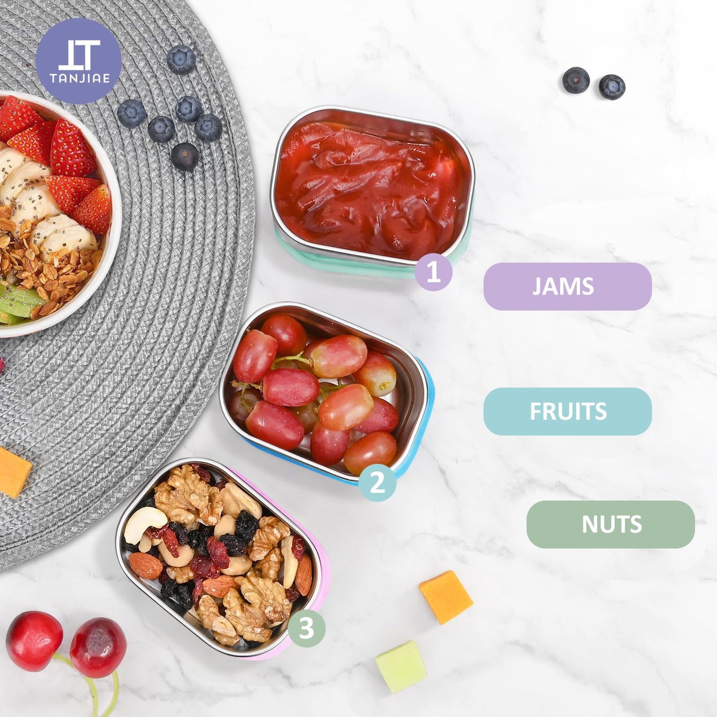 Small (1 CUP) Stainless Steel Snack Containers for Kids | Easy Open Leak Proof Food Containers with Silicone Lids - Perfect Metal Toddler Lunch Box for Daycare and School (8oz)